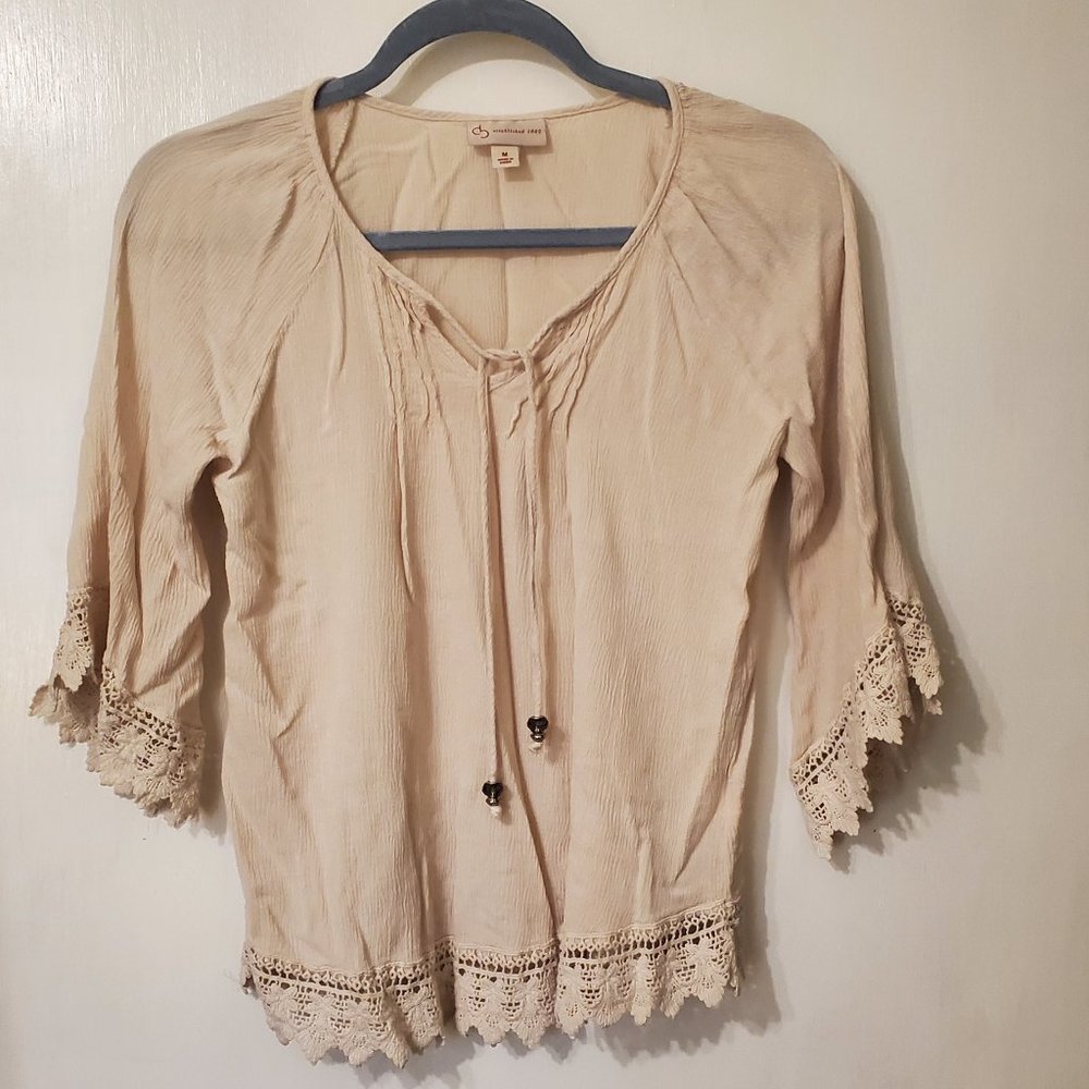 Dress Barn Cream Crochet Detail Top Size M